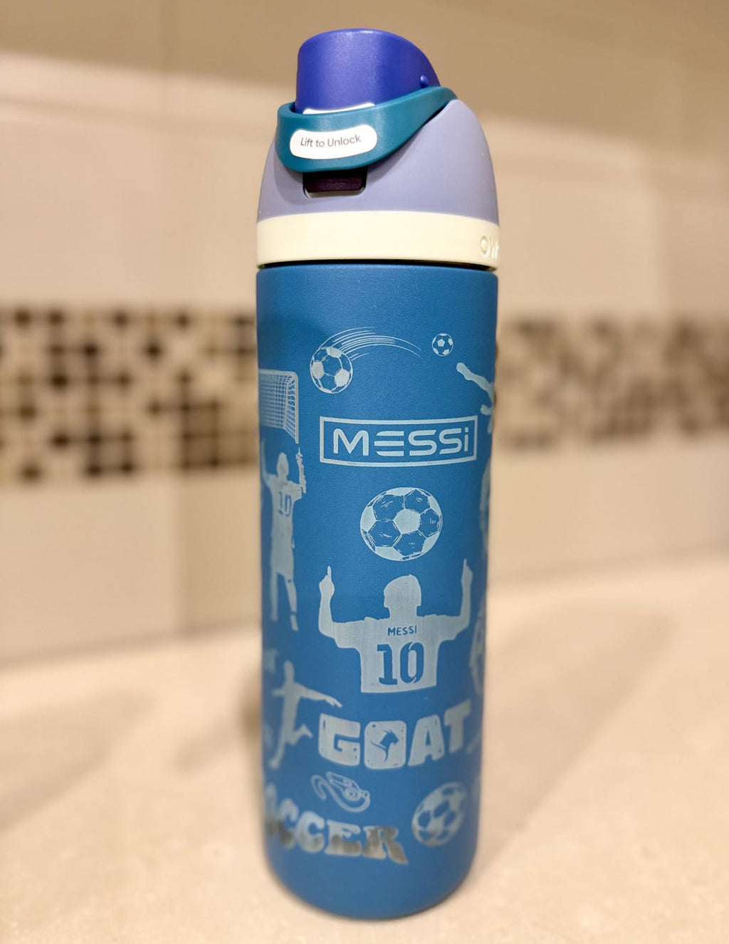 Personalized Messi Owala Water Bottle | Laser Engraved Soccer Fan Gift