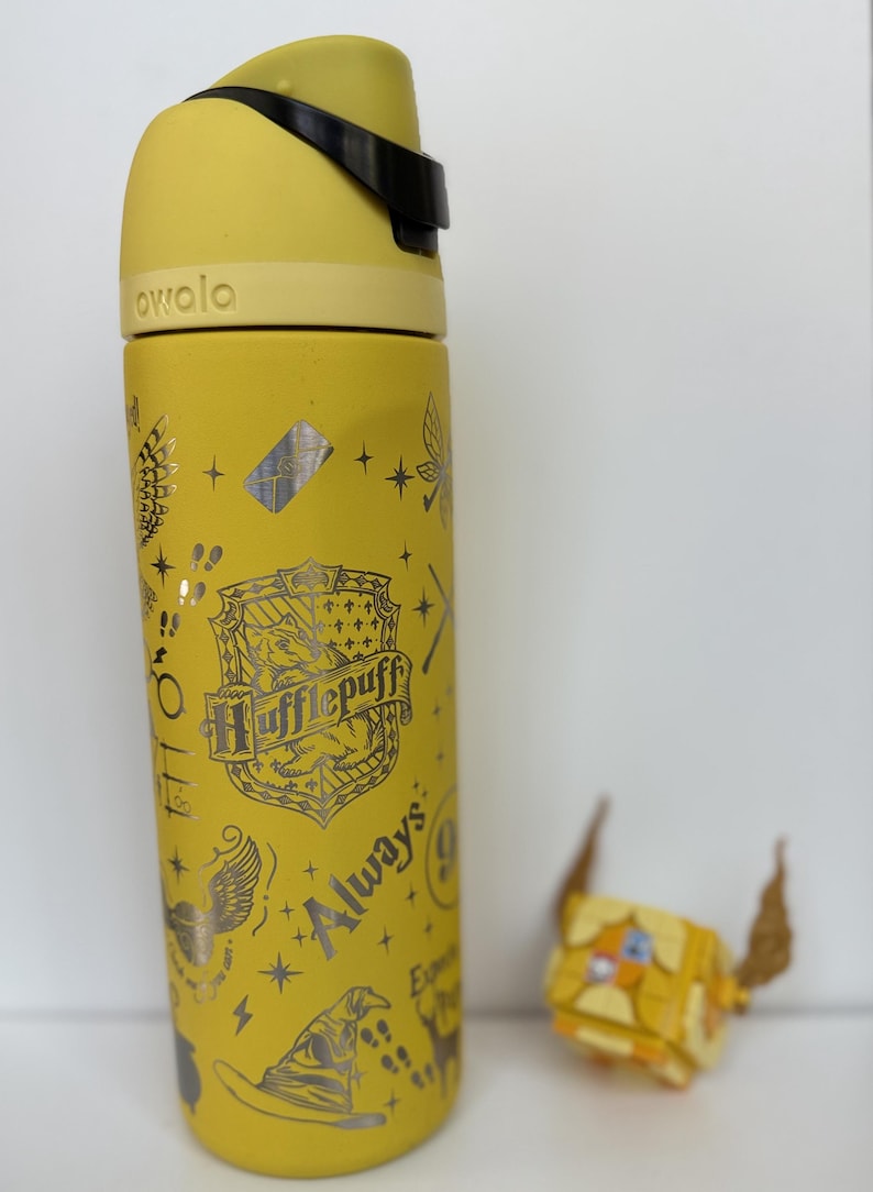 Personalized Hufflepuff Owala Water Bottle | Full Wrap Laser Engraved Harry Potter Bottle | Custom Name Hogwarts House Gift