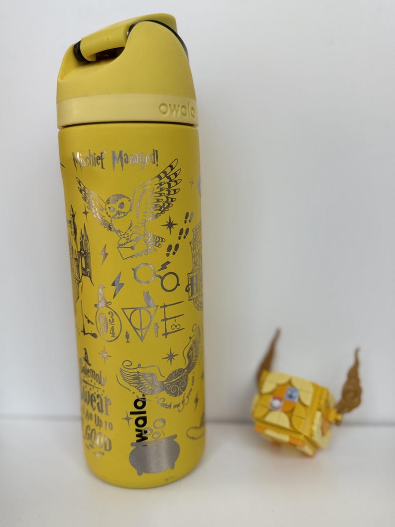 Personalized Hufflepuff Owala Water Bottle | Full Wrap Laser Engraved Harry Potter Bottle | Custom Name Hogwarts House Gift