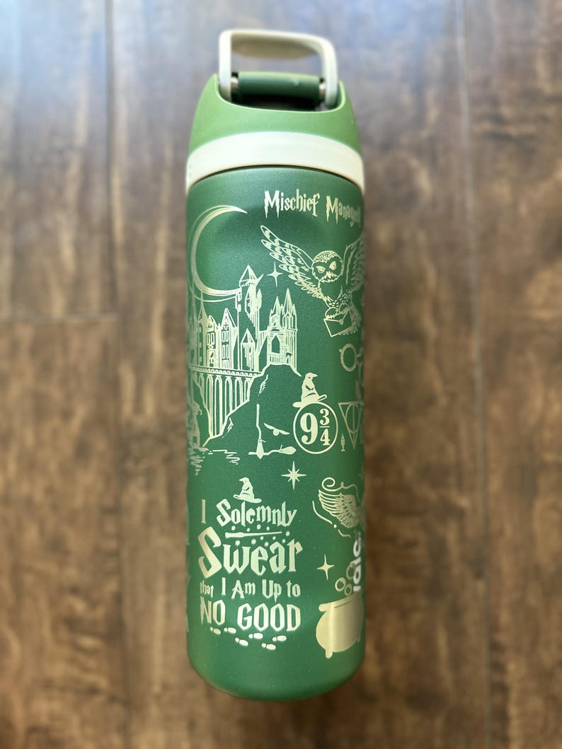 Personalized Slytherin Owala Water Bottle | Full Wrap Laser Engraved Harry Potter Bottle | Custom Name Hogwarts House Gift