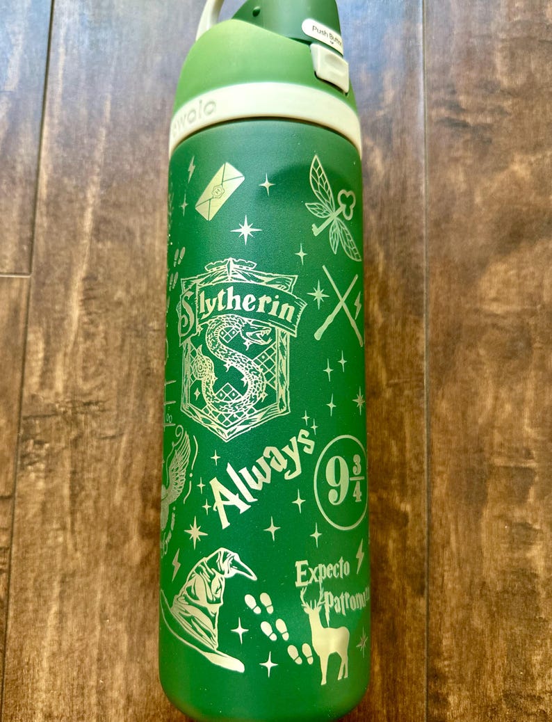 Personalized Slytherin Owala Water Bottle | Full Wrap Laser Engraved Harry Potter Bottle | Custom Name Hogwarts House Gift