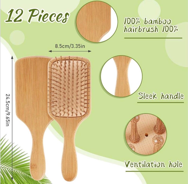 Set of 12 – Personalized Bamboo Hair Brush | Engraved Name Keepsake | Bridesmaid Gift