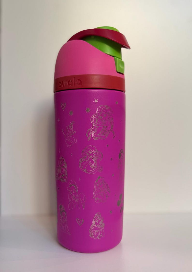 Personalized Engraved Kids Water Bottle 16oz | Custom Name Magical Castle & Fireworks | Princess Character Laser Engraved Bottle