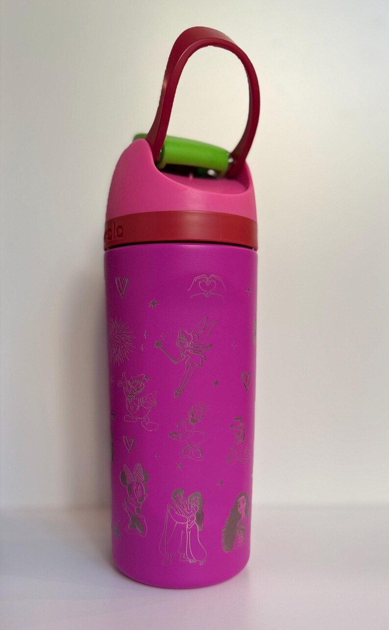 Personalized Engraved Kids Water Bottle 16oz | Custom Name Magical Castle & Fireworks | Princess Character Laser Engraved Bottle