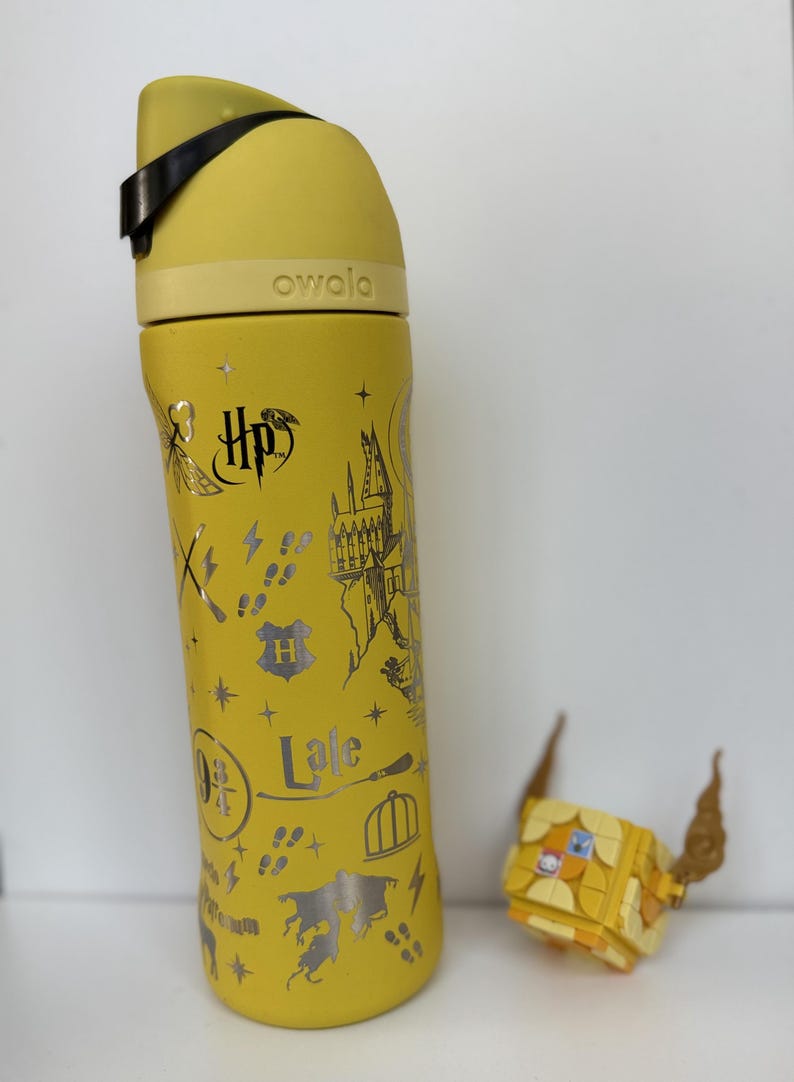 Personalized Hufflepuff Owala Water Bottle | Full Wrap Laser Engraved Harry Potter Bottle | Custom Name Hogwarts House Gift