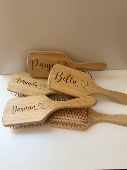 Personalized Bamboo Hair Brush | Engraved Name Keepsake | Bridesmaid Gift