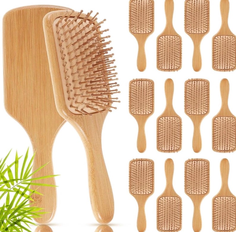 Set of 12 – Personalized Bamboo Hair Brush | Engraved Name Keepsake | Bridesmaid Gift