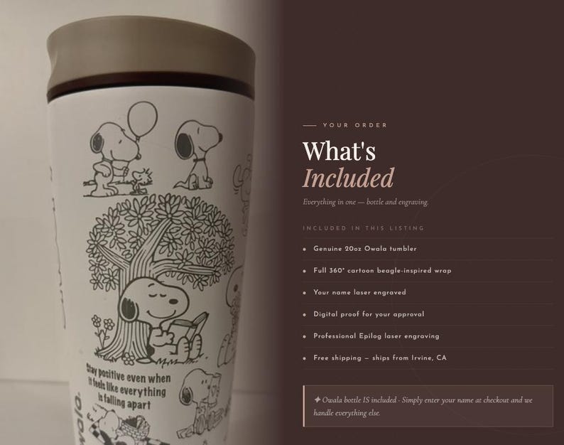 Cartoon Beagle Engraved Owala Tumbler – Personalized Name Water Bottle