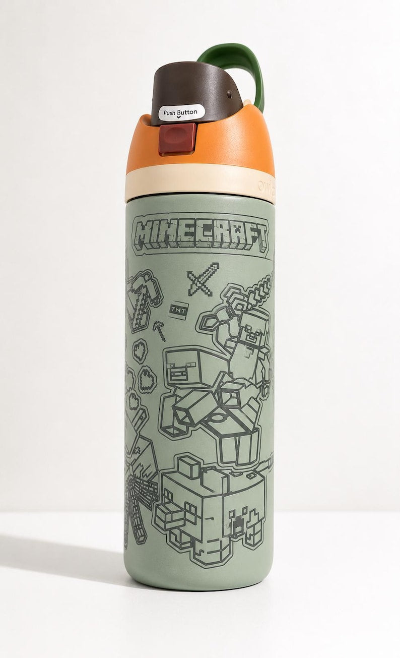 Personalized Pixel Adventure Laser Engraved Owala Water Bottle | Custom Name | Kids School Bottle