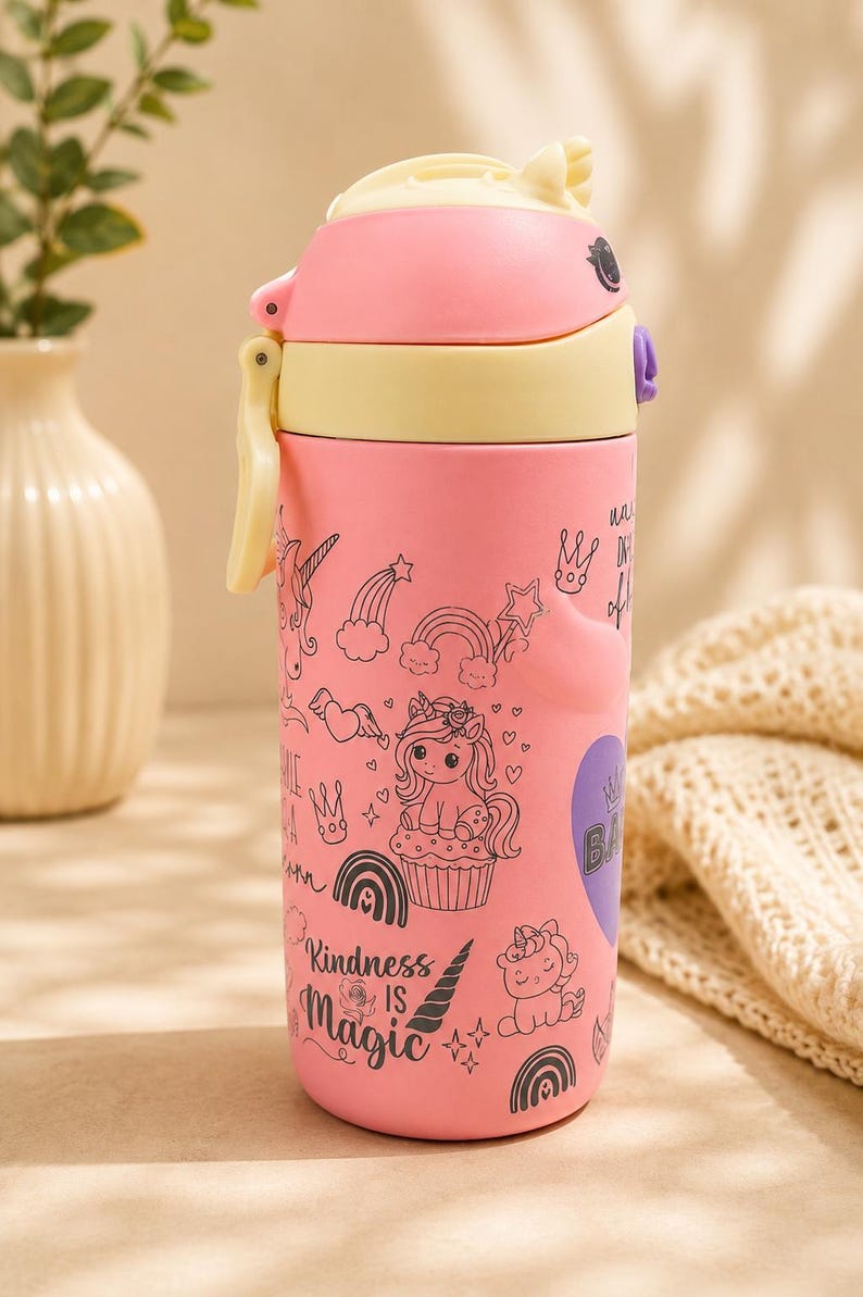 Personalized Unicorn Ello Kids Water Bottle, Custom Name Engraved Tumbler