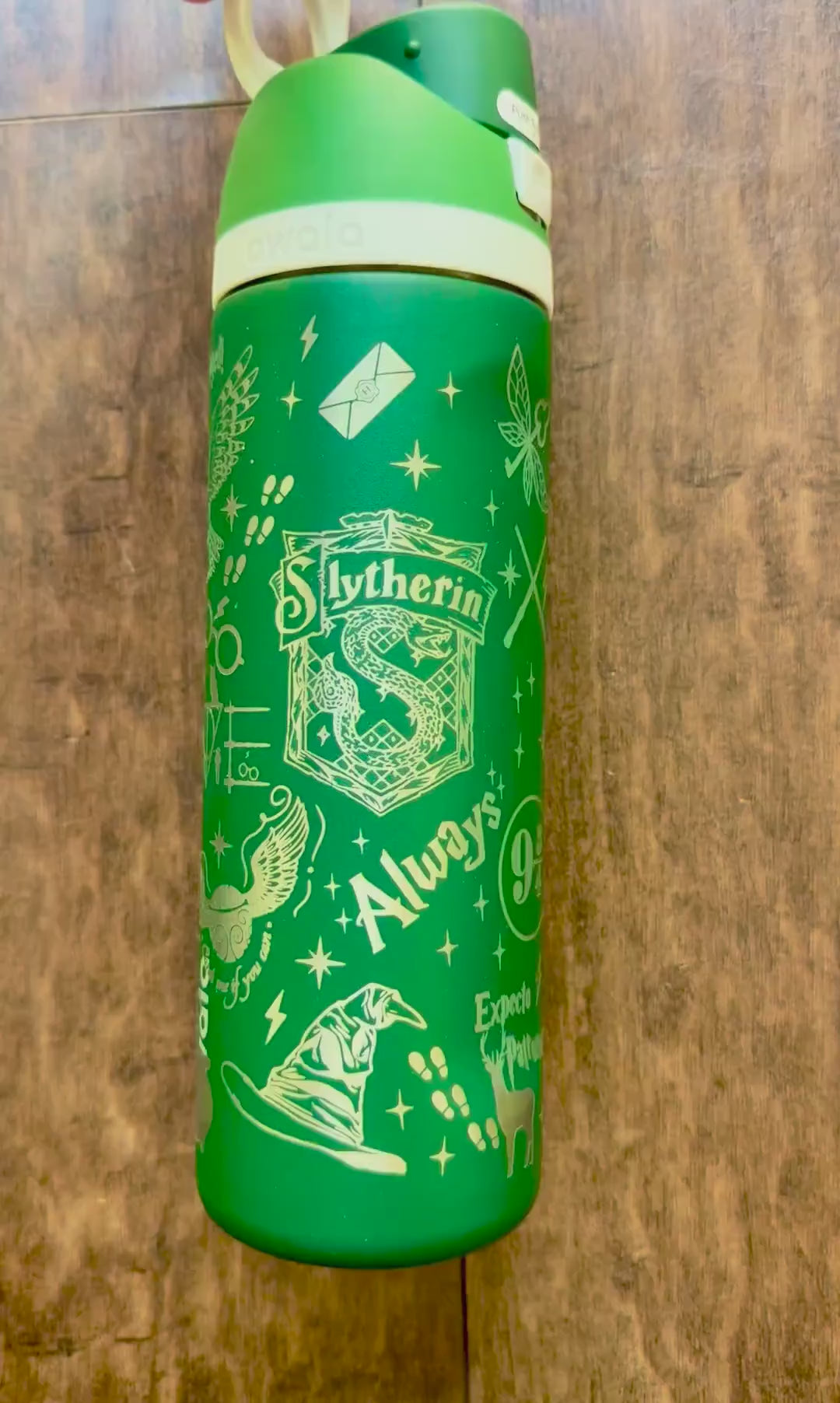 Personalized Green & Silver Wizard House Water Bottle | Full Wrap Laser Engraved Serpent Design | Custom Name School House GiftPersonalized Slytherin Owala Water Bottle | Full Wrap Laser Engraved Harry Potter Bottle | Custom Name Hogwarts House Gift