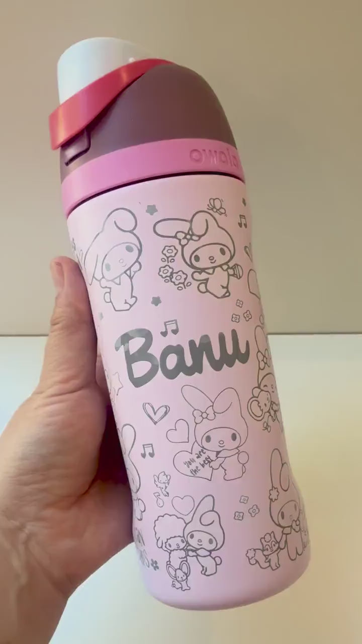 Personalized Kawaii Bunny Kids Water Bottle 16 oz | Engraved Custom Name Bottle | Back to School Gift for Girls
