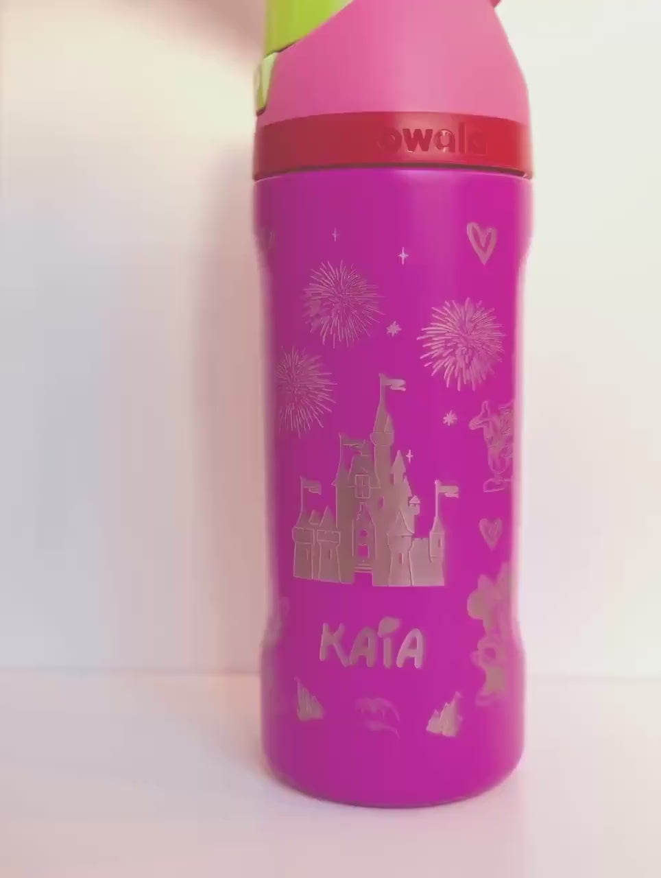 Personalized Engraved Kids Water Bottle 16oz | Custom Name Magical Castle & Fireworks | Princess Character Laser Engraved Bottle