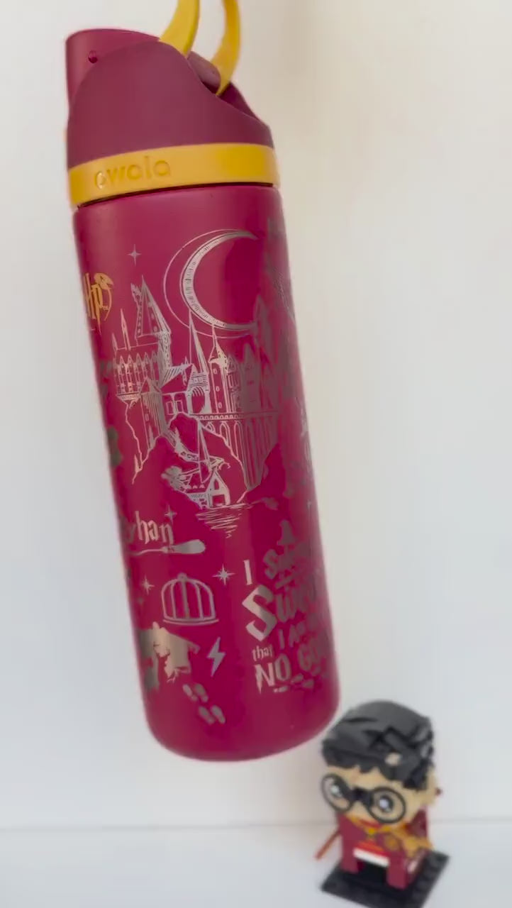 Personalized Red & Gold Wizard House Water Bottle | Laser Engraved Lion Design | Custom Name School Fan TumblerPersonalized Gryffindor Owala Water Bottle | Laser Engraved Harry Potter Bottle | Custom Name Wizard Gift | Hogwarts Fan Tumbler