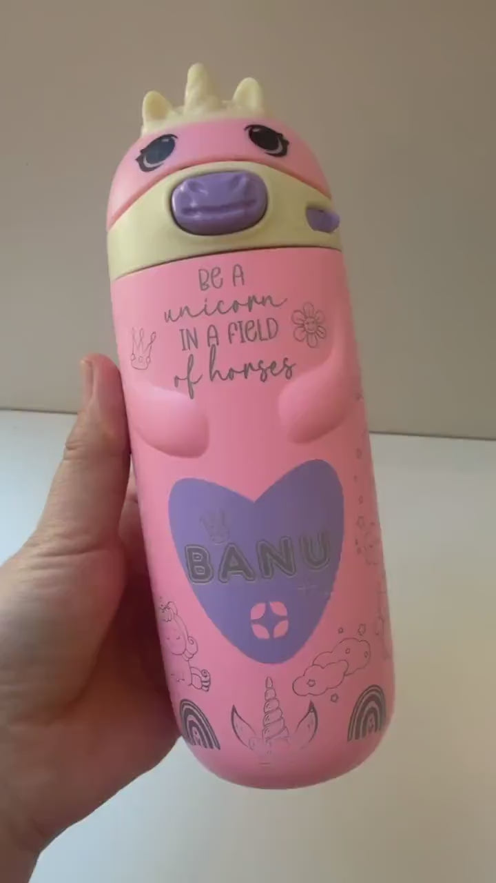 Personalized Unicorn Kids Water Bottle, Custom Name Engraved Tumbler